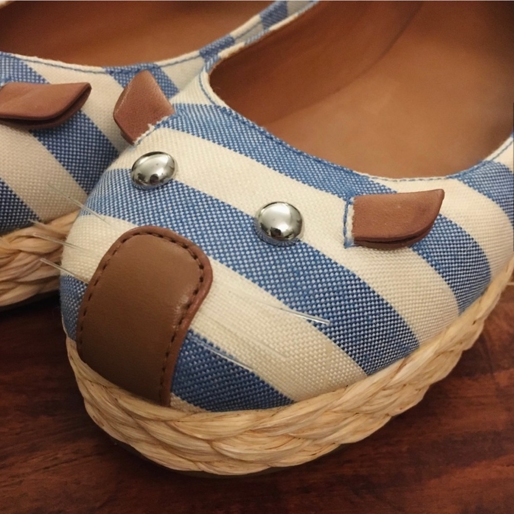 Marc by Marc Jacobs Blue White Striped Mouse Espadrille Ankle Flats 37 7 7.5